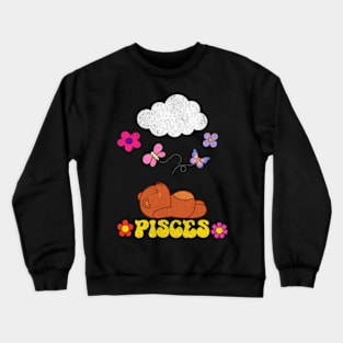 Vintage Pisces Teddy Bear Zodiac Astrology Retro Cute Crewneck Sweatshirt